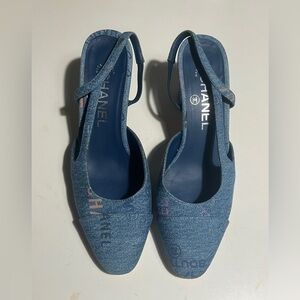 CHANEL Denim Blue Heels slingbacks